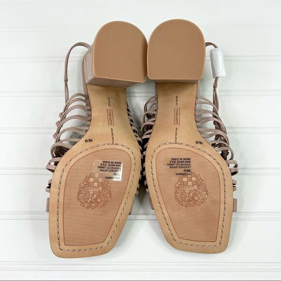 Nwot Vince Camuto Chamta Tan Suede Leather Lattice Block Heels 9 - Picture 7 of 9